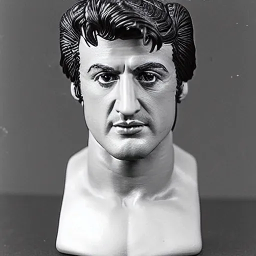 Image similar to porcelain bust of sylvester stallone, photo from the 70s