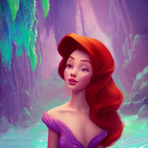 Image similar to princess ariel, hyper - detailed matte digital painting, concept art, official fan art, fantastically pastel colors, by jesper elsing and lois van baarle and ilya kuvshinov and ian spriggs, cinematic lighting, unreal engine 5 and octane render, smooth render, behance hd, trending on artstation hq