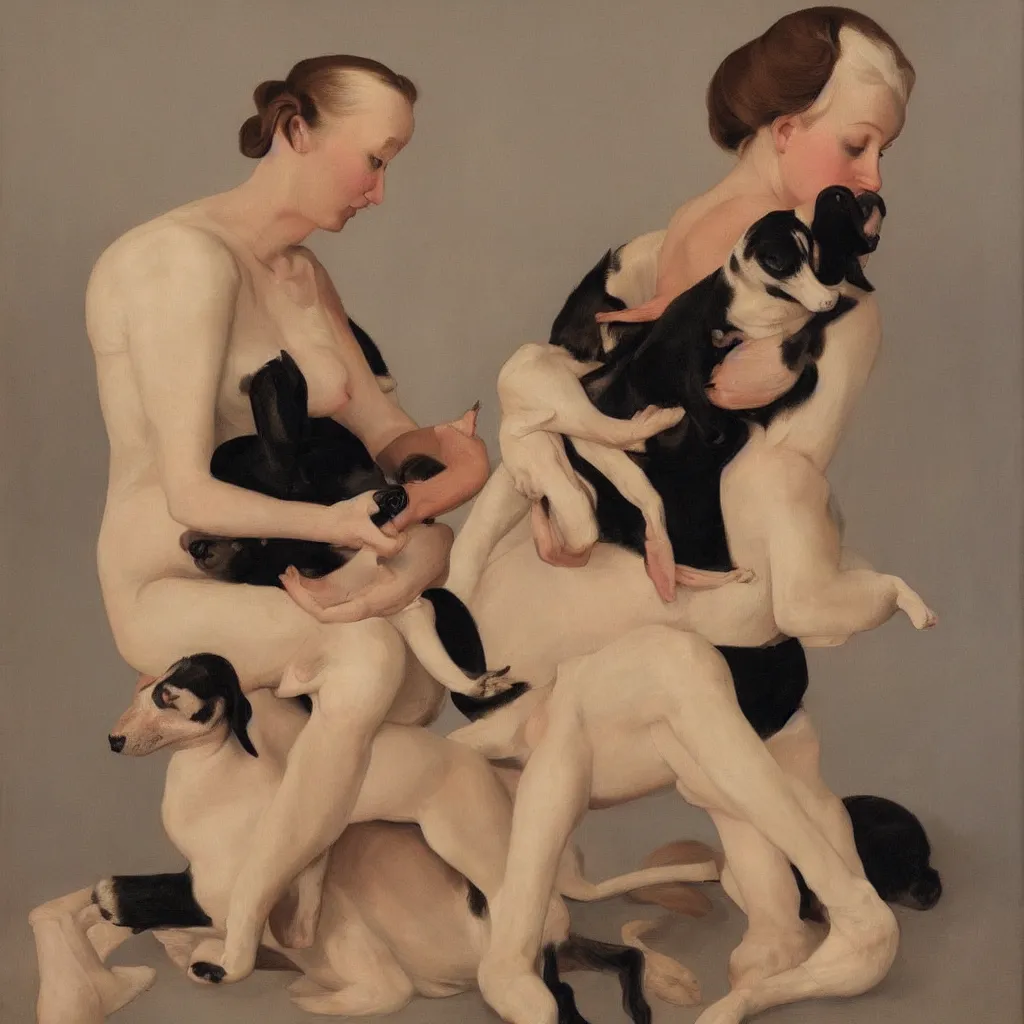 Image similar to woman and dog by John Currin