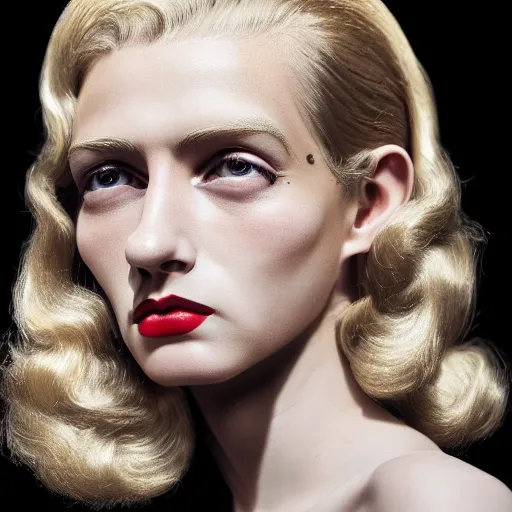 Prompt: A Hearts of Iron IV portrait of a blond young Spanish fashion designer with high cheekbones. Good bone structure. Dressed in 1940s style. Highly detailed, fine Art, high detail, great lighting, 8k resolution, masterpiece, concept art, illustration, clear eyes, painting oil on canvas, octane render, HDR, trending on artstation, 4k, 8k, HD