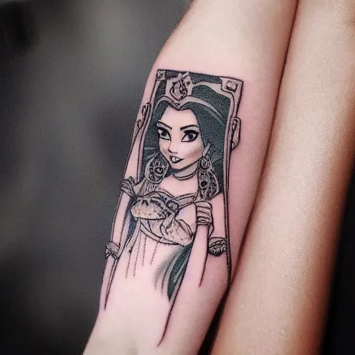 Image similar to princess jasmine as an instagram influencer, tattoos, photorealism, high detail,