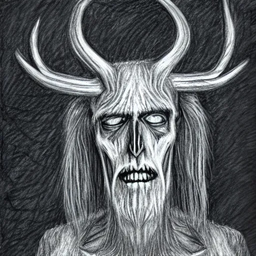 Image similar to a pencil sketch portrait of a Wendigo