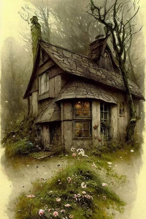 Image similar to (((((1950s witches cottage in the woods . muted colors.))))) by Jean-Baptiste Monge !!!!!!!!!!!!!!!!!!!!!!!!!!!