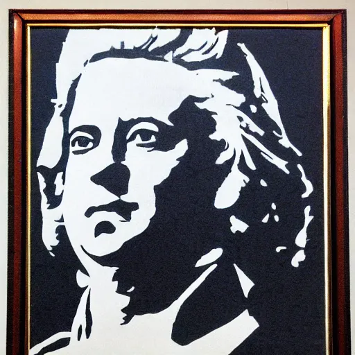 Prompt: individual king george iii silk screen portrait banksy style