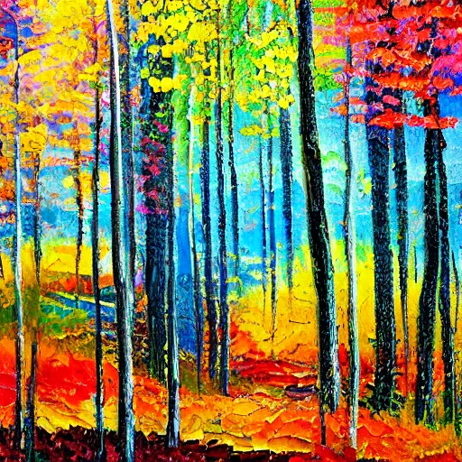 Prompt: Colorful Forest, Impasto