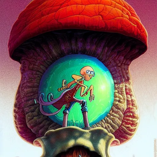 Image similar to mushroom mohawk projector portrait by gaston bussierre and charles vess and james jean and erik jones and rhads, inspired by rick and morty, epic, funny, huge scale, beautiful fine face features, intricate high details, sharp, ultradetailed