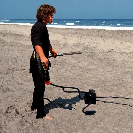 Image similar to anakin skywalker vacuuming the beach to remove sand