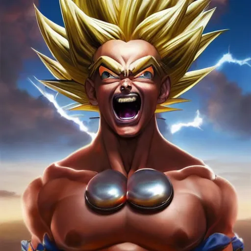 Image similar to salvador dali became super saiyan, dragon ball style, cinematic lighting, highly detailed, concept art, art by wlop and artgerm and greg rutkowski, masterpiece, trending on artstation, 8 k