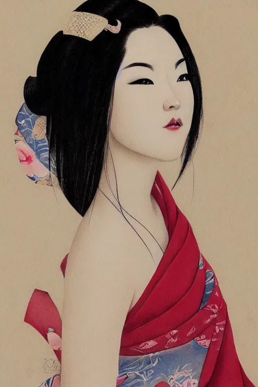 Image similar to sensual and very seductive geisha, digital art, 8k, character, realistic, portrait, photorealism, japan watercolour, masterpiece art
