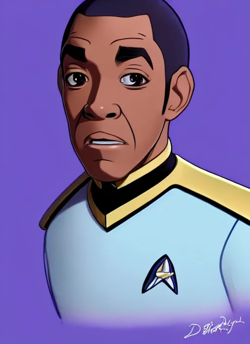 Prompt: cute star trek officer lenny henry, natural lighting, path traced, highly detailed, high quality, digital painting, by don bluth and ross tran and studio ghibli and alphonse mucha, artgerm