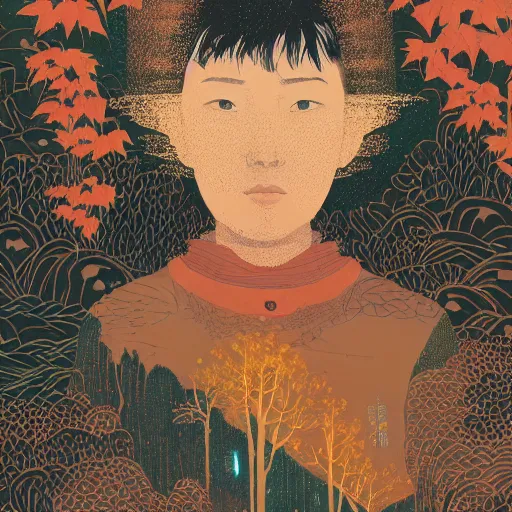 Image similar to a portrait of a character in a scenic environment by Victo Ngai