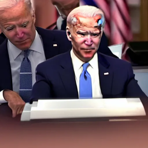 Image similar to joe biden lasering russia with his eyes