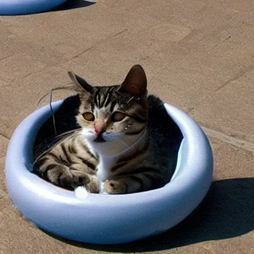 Prompt: a cat floating, very funny image