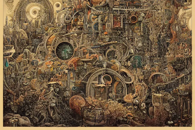 Image similar to warm colors, future cityscape by Joe Fenton and Ernst Haeckel