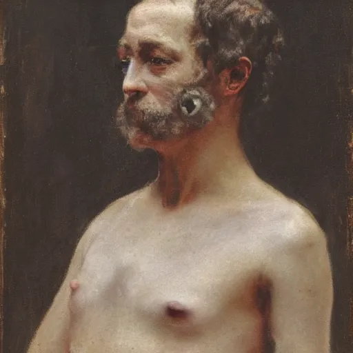 Prompt: portrait of a humanoid with eyes all over their body by alfred stevens