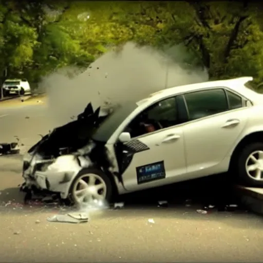Image similar to still frame of a slowmo video of a car crashing