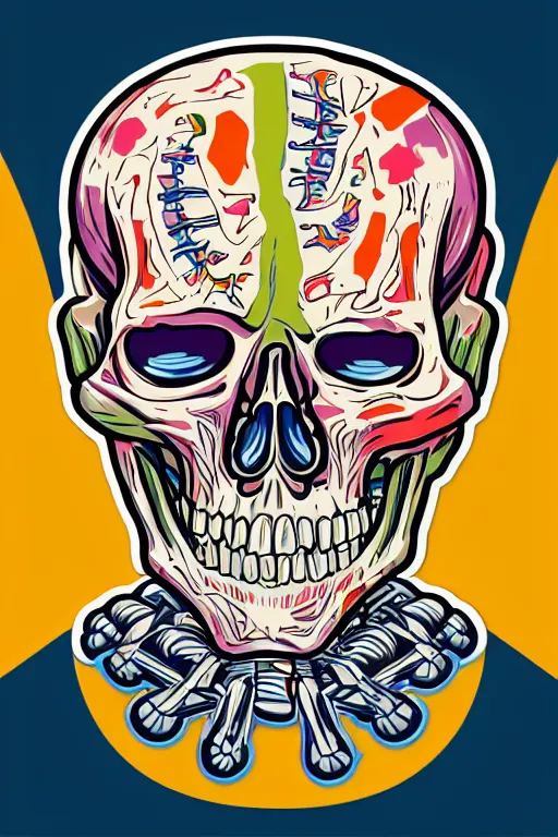 Image similar to A portrait of a skeleton that is a gangster, sticker, colorful, illustration, highly detailed, smooth and clean vector curves, no jagged lines, vector art, smooth