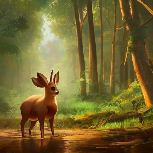 Image similar to concept art painting of an anthropomorphic chubby doe wearing gold robes, in the deep forest, realistic, detailed, cel shaded, in the style of makoto shinkai and greg rutkowski and james gurney