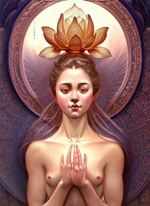 Image similar to perfectly detailed lotus!!! blessed by nature with ever - increasing physical mental perfection, symmetrical! intricate, sensual features, highly detailed, biblical divine holy perfection!! digital painting, artstation, concept art, smooth, sharp focus, illustration, art by artgerm and greg rutkowski and alphonse mucha