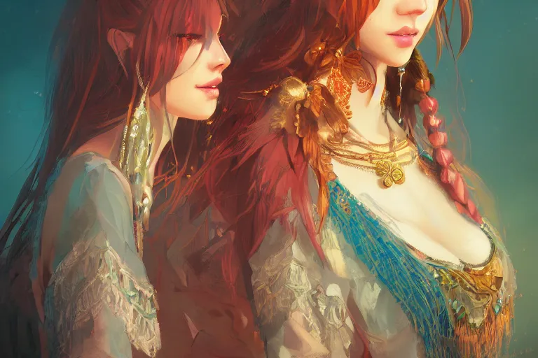 Prompt: a beautiful bohemian girl, intricate, highly detailed, digital painting, pixiv, artstation, official media, anime key visual, rich vivid colors, ambient lighting, sharp focus, illustration, art by wlop