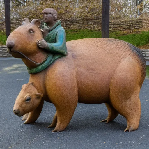 Prompt: photo of a statue of a man riding a capybara, 5 0 mp 4 k hdr