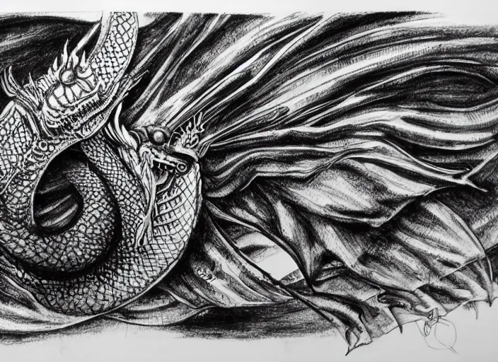 Image similar to modern pen and ink drawing, dragon steam punk, clean lines, really clear, crisp detail, fine pen, Olivia Kemp, julia Hill