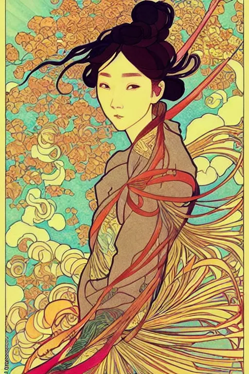 Prompt: phoenix, victo ngai style, alfons mucha style, ， from china, style of studio ghibli, chinese style