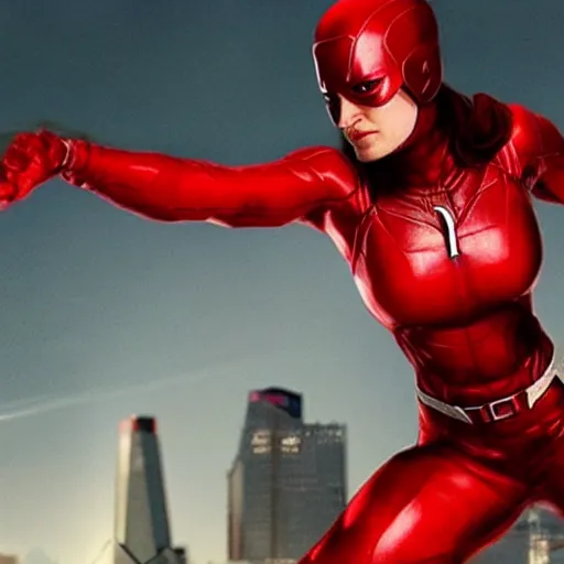 Image similar to female daredevil, octane, realistic lighting, marvel movie still