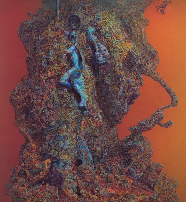 Image similar to colourful biomorphic temple, jimi hendrix full body, by moebius and giger and james jean and beksinski, 8 k