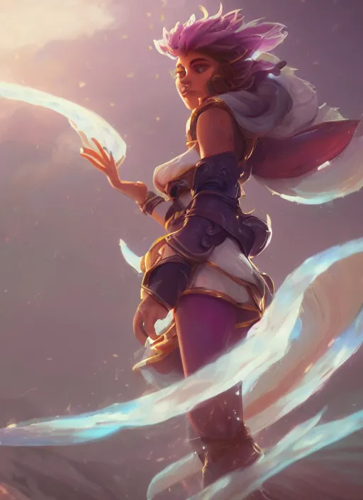 Prompt: taliyah, from league of legends, hyper detailed, digital art, trending in artstation, cinematic lighting, studio quality, smooth render, unreal engine 5 rendered, octane rendered, art style by klimt and nixeu and ian sprigger and wlop and krenz cushart