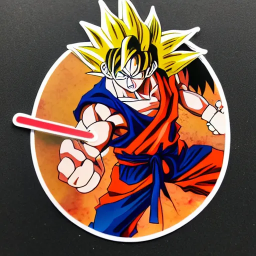 Prompt: die cut sticker, goku, gatling attack by luffy, splatter paint