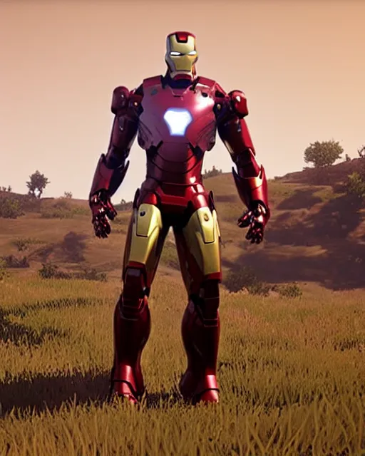 Image similar to iron man styled mech suit in red dead redemption 2, cinematic, photorealistic