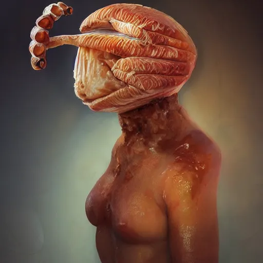 Prompt: anonymous as a cooked turducken on a platter, award winning creature portrait photography, extremely detailed, artstation, 8 k, sensual lighting, incredible art, wlop, artgerm