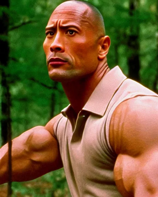 Image similar to film still close up shot of dwayne johnson as forrest gump in the movie forrest gump. photographic, photography