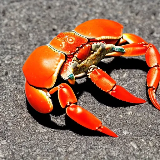 Prompt: “photograph of a crab made out of orange agate, beautiful, hd, highly detailed, 8k”