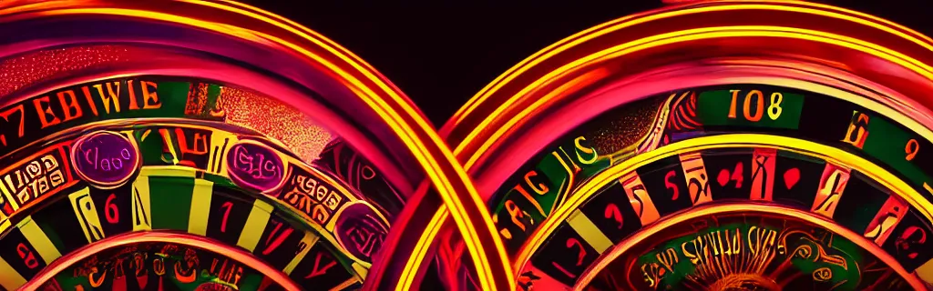 Image similar to web illustration of a casino wheel seen from top in a neon style