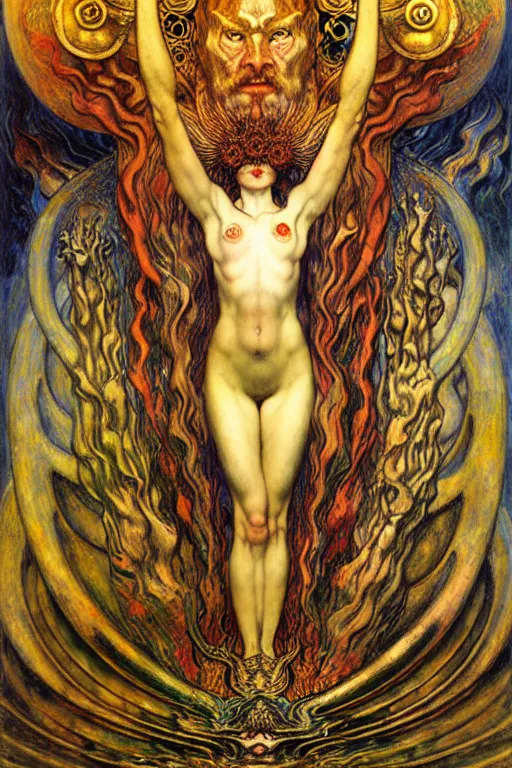 Image similar to Divine Chaos Engine by Karol Bak, Jean Delville, William Blake, Gustav Klimt, and Vincent Van Gogh, symbolist, visionary