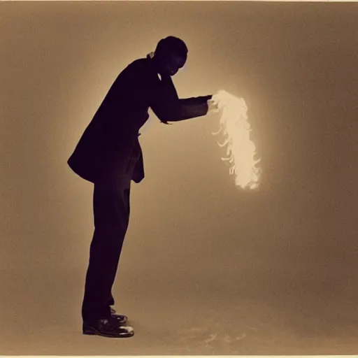 Image similar to one man lights a cigarette from the second man's lighter by Irving Penn