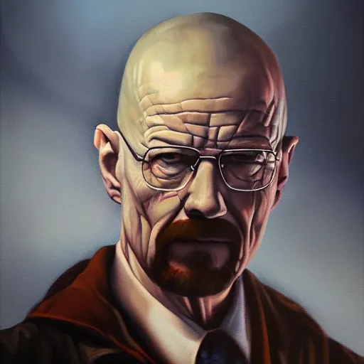 Image similar to oil painting of walter white, dramatic lighting, trending on artstation