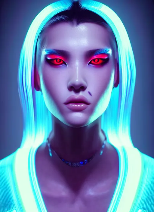 Prompt: photorealistic portrait of oriental female humanoid, cyber neon lights, highly detailed, cyberpunk high fashion, elegant, crispy quality, trending in artstation, trending in pinterest, glamor pose, no signature, no watermark, cinematic, art by pascal blanche