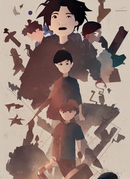 Image similar to poster for a film animation called ( the boy who drew triangles ), 8 k, hd, dustin nguyen, akihiko yoshida, greg tocchini, greg rutkowski, cliff chiang