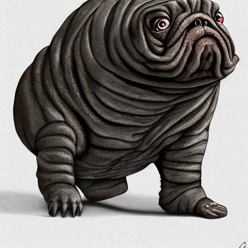 Image similar to A tardigrade with the eyes and mouth of a pug, national geographic-file-photograph, paywall-content, premium-award-winning, trending on artstation