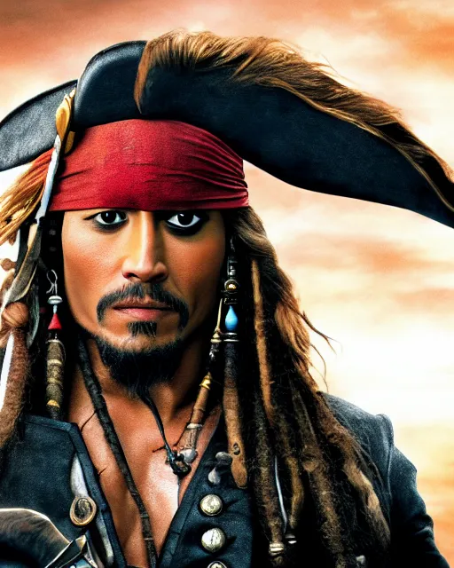 Image similar to Film still close-up shot of Dwayne Johnson as Captain Jack Sparrow from the movie Pirates of the Caribbean. Dwayne The Rock Johnson Photographic, photography