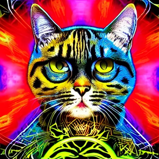 Prompt: psychedelic cat emperor of time and space hd