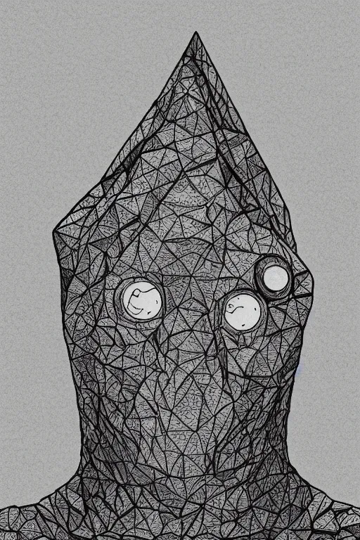 Image similar to portrait of triangular spongefolk head and shoulders, in the style of Greg Broadmore and junji ito and Arthur Rackham and Moebius, trending on artstation, light lighting side view,digital art,surrealism ,macro,blueprint ,vaporwave ,