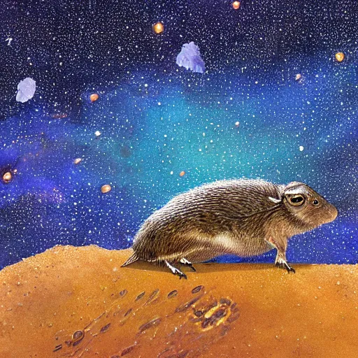 Image similar to robotic giant shrew swimming in the milky way galaxy