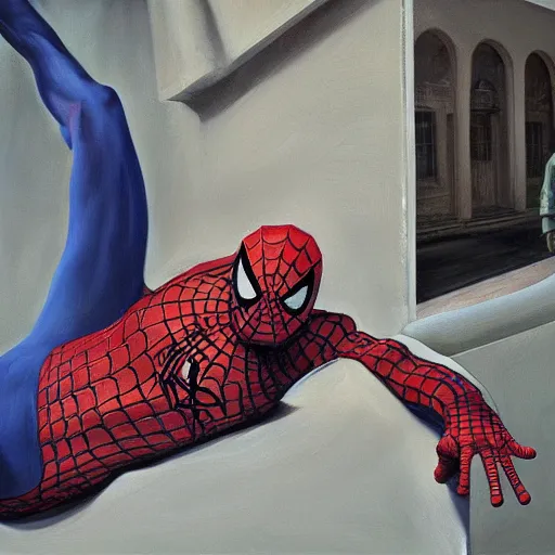 Image similar to high quality high detail painting by lucian freud, hd, portrait of spiderman, photorealistic lighting