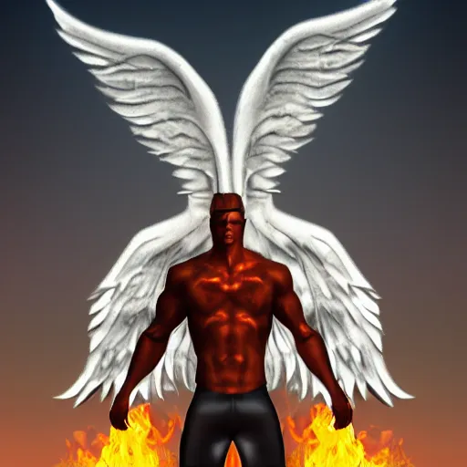 Prompt: fire-eating angel at top of the Mountain. Muscular covered with black toga. High resolution. Digital art. Einar Jonsson. Artstation.