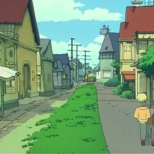 Prompt: peaceful town animation still by studio ghibli