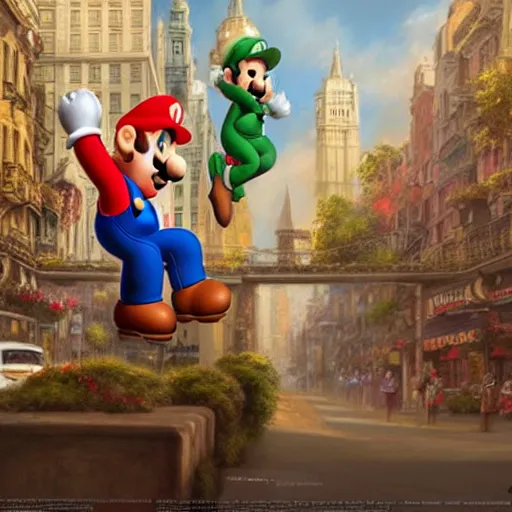 Prompt: mario and luigi at a photo shoot, detailed, centered, digital painting, artstation, concept art, donato giancola, joseph christian leyendecker, wlop, boris vallejo, breathtaking, 8 k resolution, extremely detailed, beautiful, establishing shot, artistic, hyperrealistic, beautiful face, octane render, cinematic lighting, dramatic lighting, masterpiece